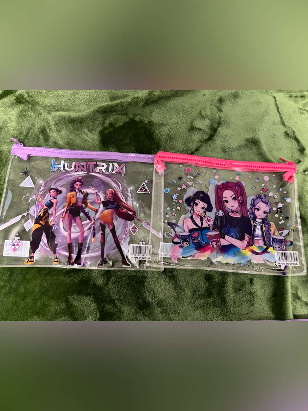Huntrix Clear Character Pouches with Pink & Purple Zippers(2)